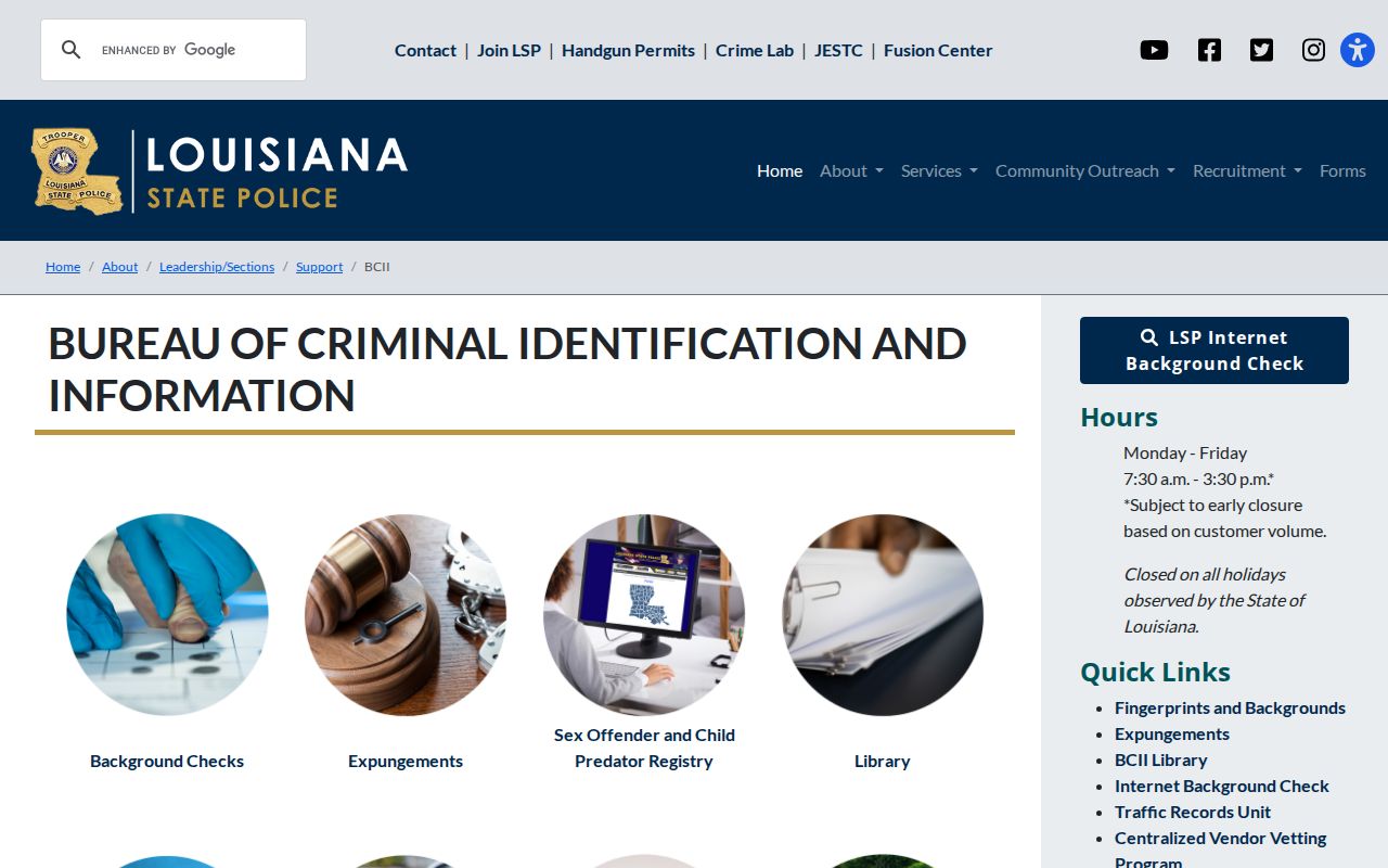 Franklin Parish arrest warrant lookup: state police right to review personal criminal history request interface