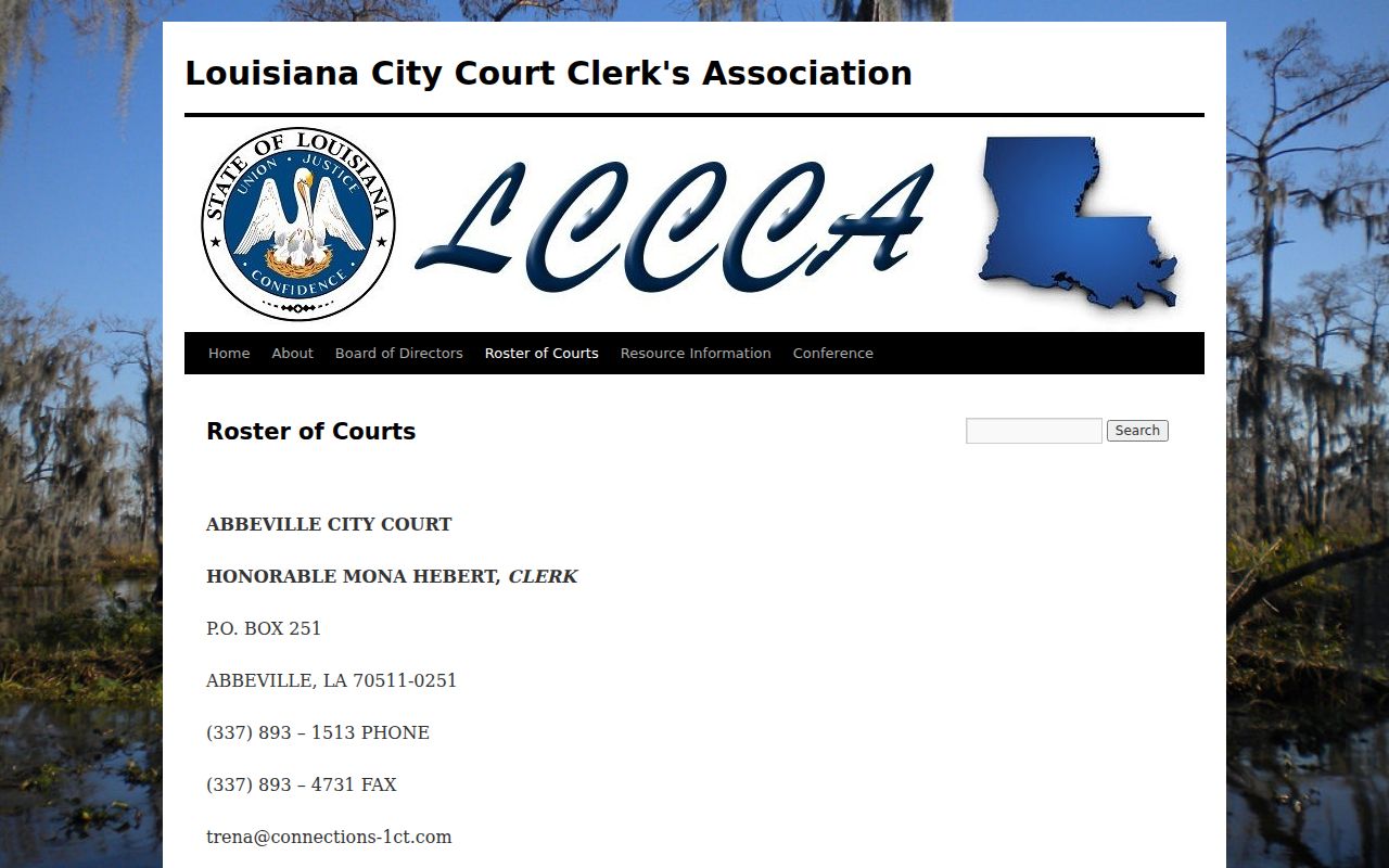 Winnsboro warrant records: city court clerk association roster listing the Winnsboro City Court address, phone, and fax
